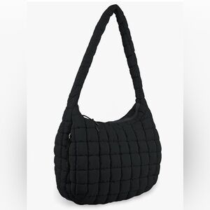 Quilted Puffer Tote Bag Large Black – Lightweight Nylon Carryall